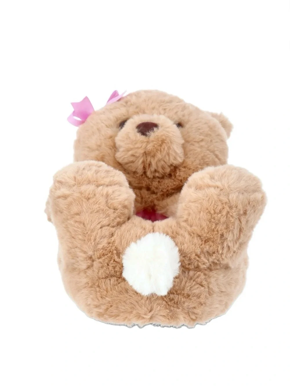 3D Teddy Bear Plush Brown Pink Bow Toddler, Little & Big Girls Cute Slippers